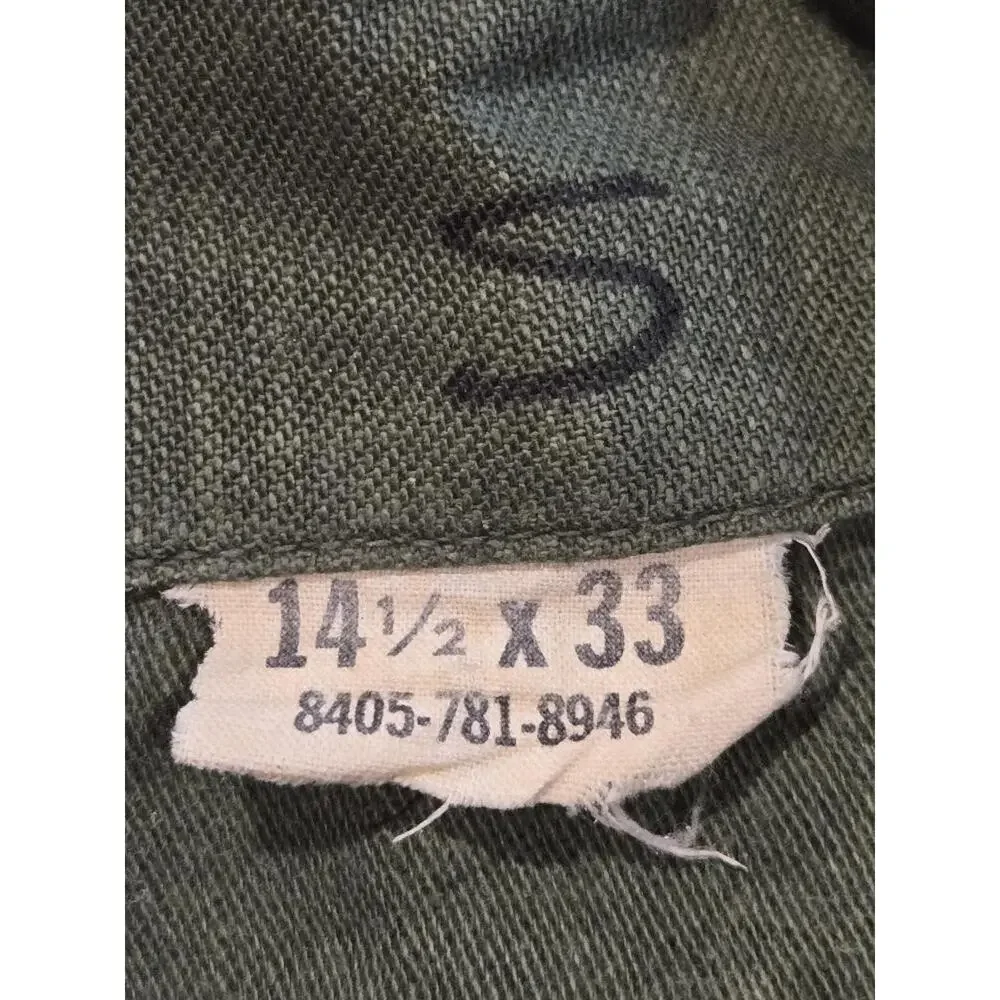 VTG 1971 Vietnam US Army OG-107 Sateen Shirt 14 1/2 X33 NSN:8405-781-8946 #K79k